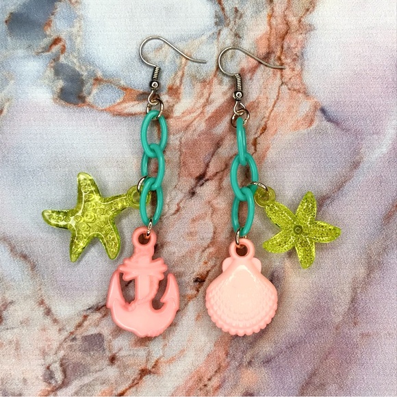 Nautical Anchor Seashell Starfish Y2K Aesthetic Colorful Handmade Earrings - Picture 1 of 5